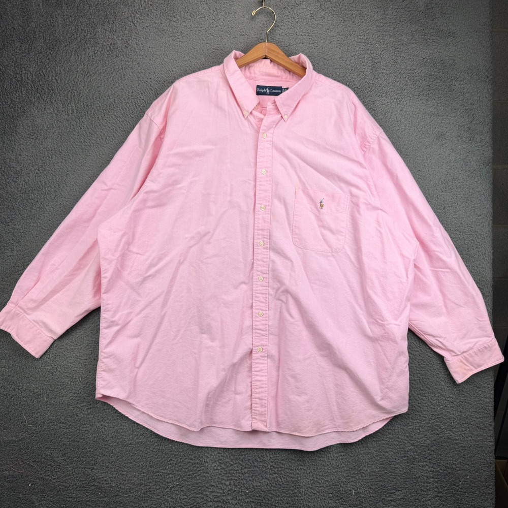 Ralph Lauren Mens 4X Big Pink Oxford Button Down Shirt Long Sleeve Pony Logo